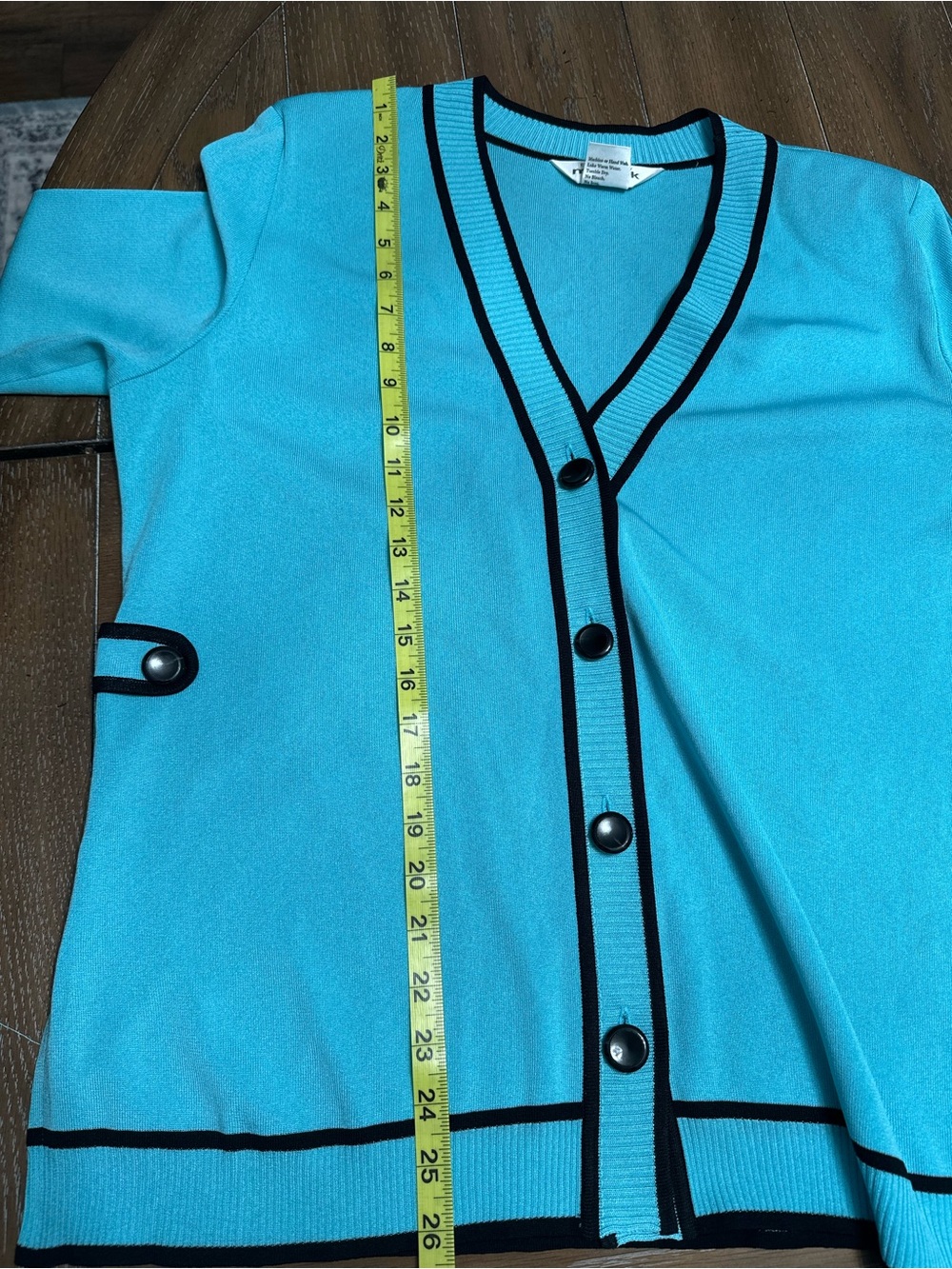 EUC Vintage Misook Jacket Petite Large Front Cardigan Classic Knit Aqua Black PL - Picture 11 of 12